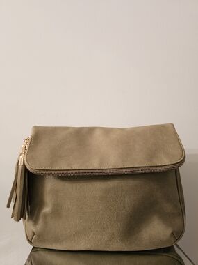 Miztique Olive Fold-Over Shoulder Bag with Tassel
